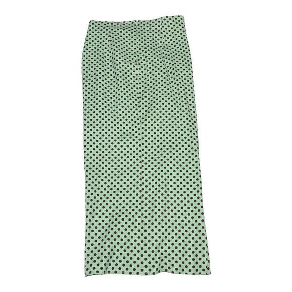 Zara Linen Polka Dot Skirt Midi Slit Ruched Brown Mini Pin Up Summer Rockabilly - Picture 7 of 10